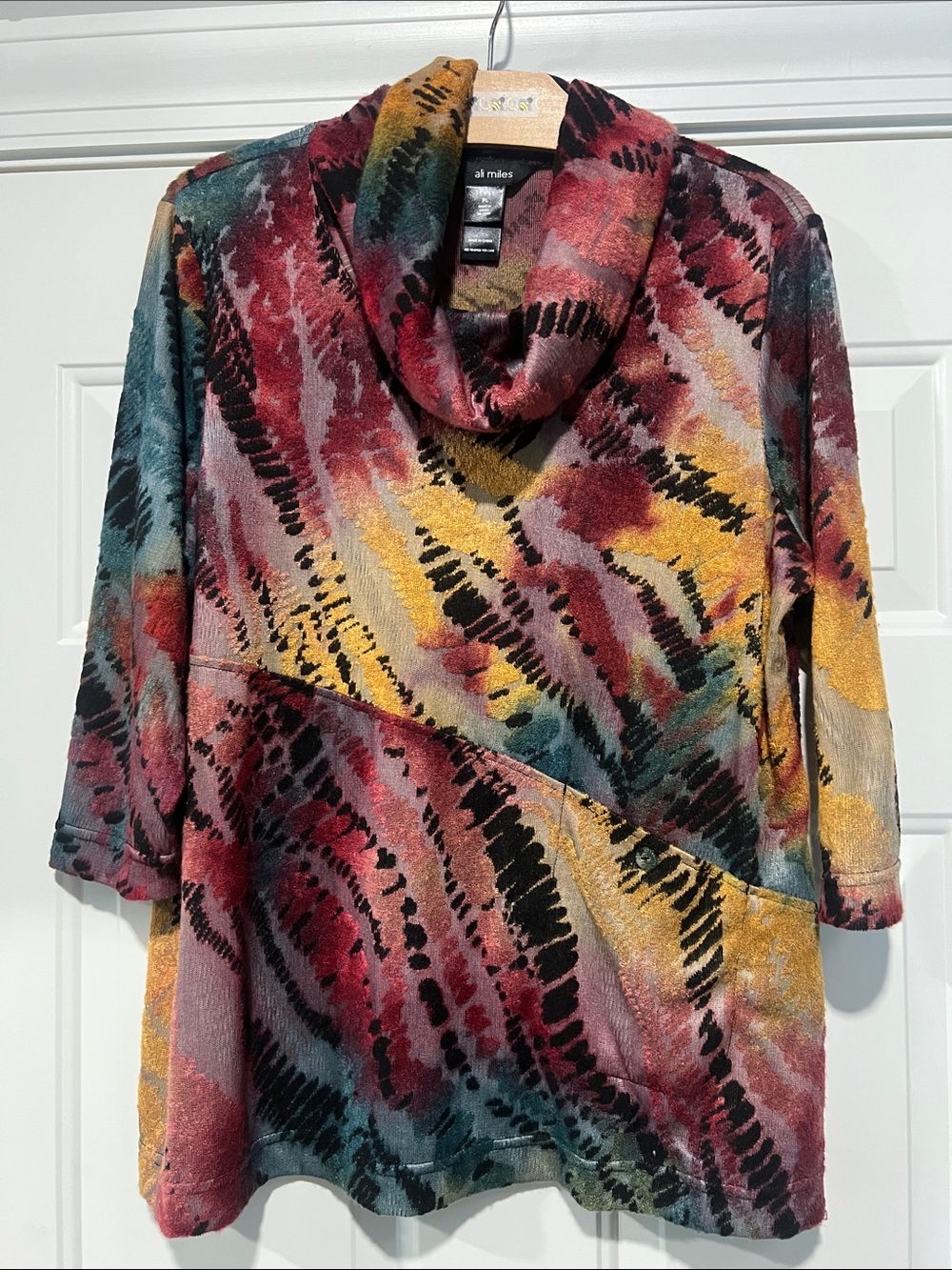 Ali Miles Sz PL Colorful Abstract Print Cowl Neck Top Artsy Maximalist